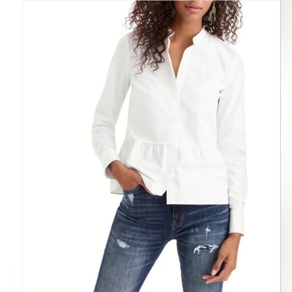 Nwt J Crew White Cotton Button Down Peplum Shirt - Picture 1 of 1